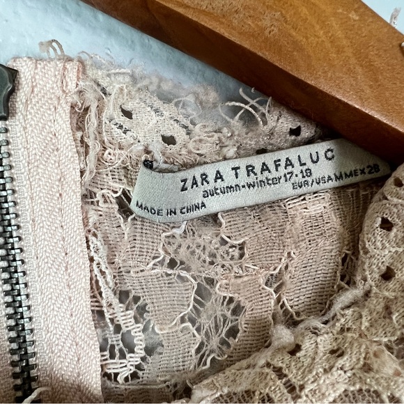 ZARA Trafaluc Rose Peach Pink Lace Crochet Embroidered Short Sleeve Top - Picture 4 of 7